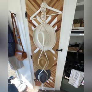 Macrame & wood Hat hanger - for 3 hats! NEW